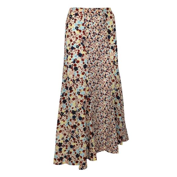 Theory Tops - Theory Asymmetric Floral Maxi Skirt in Multicolor Silk